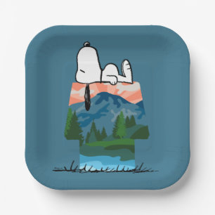 Assiettes En Carton cacahuètes   Snoopy Dog Sunset View