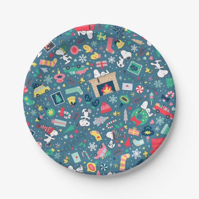 Assiettes En Carton cacahuètes | Snoopy Motif de vacances (Devant)