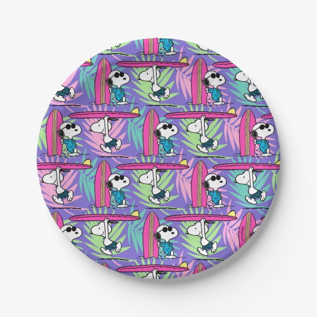 Assiettes En Carton cacahuètes | Snoopy Purple Surf Motif (Devant)
