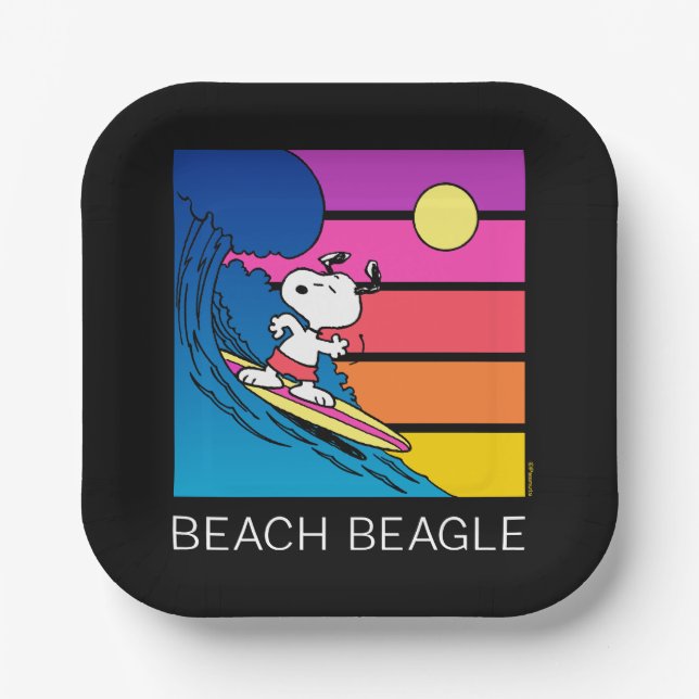 Assiettes En Carton cacahuètes | Snoopy Surfing (Recto)