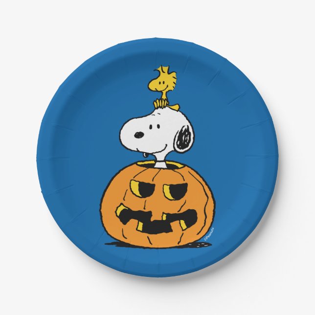 Assiettes En Carton cacahuètes | Snoopy & Woodstock Citrouille pop-up (Devant)