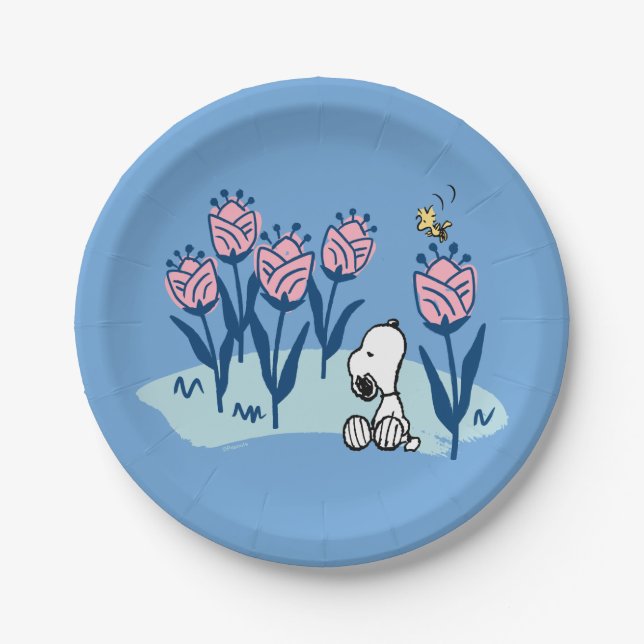 Assiettes En Carton cacahuètes | Snoopy & Woodstock Flower Garden (Devant)