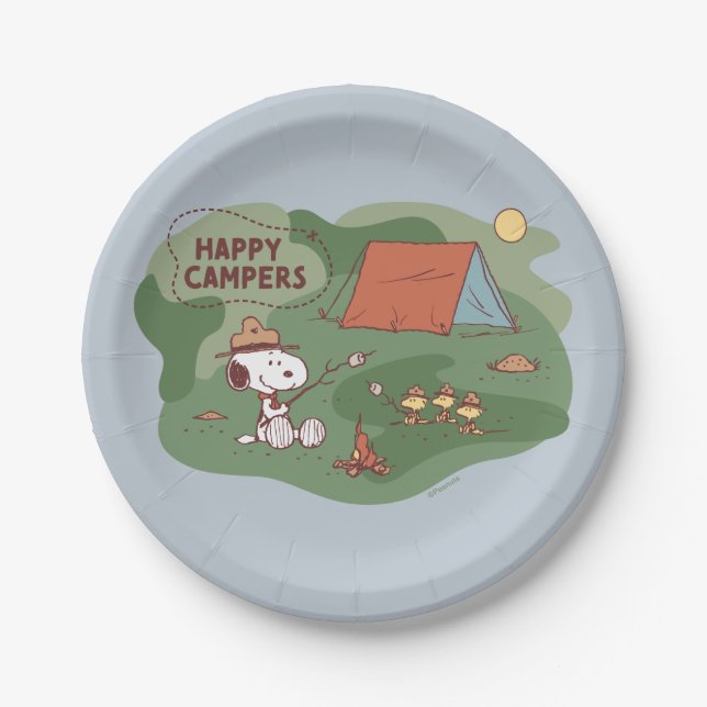 Assiettes En Carton cacahuètes | Snoopy & Woodstock Happy Campers (Devant)