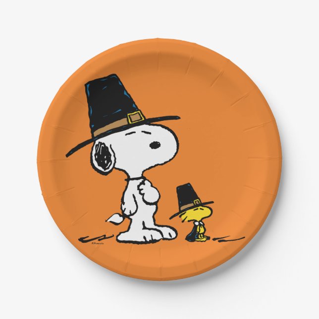 Assiettes En Carton cacahuètes | Snoopy & Woodstock Pilgrim (Devant)