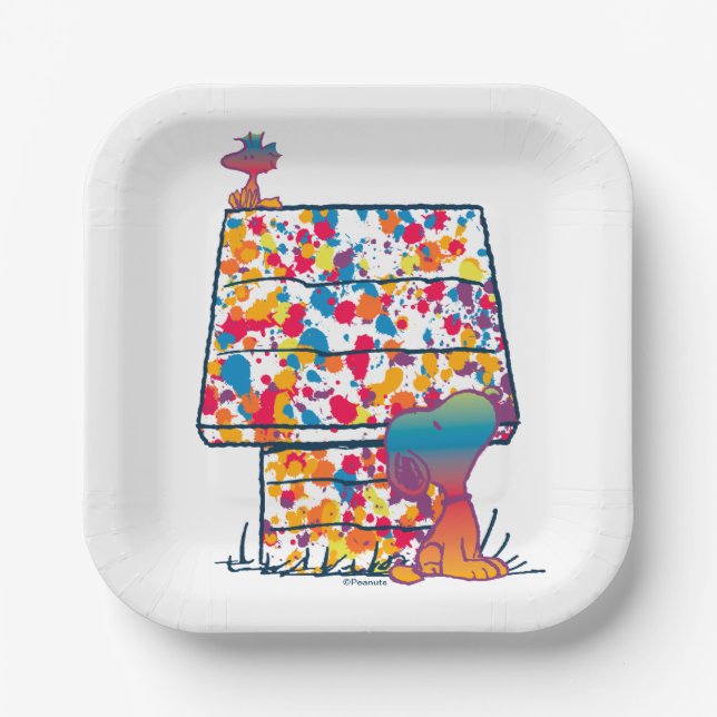 Assiettes En Carton cacahuètes | Snoopy & Woodstock Rainbow Paint (Recto)