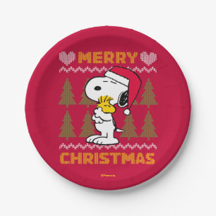 Assiettes En Carton cacahuètes Snoopy & Woodstock Santa Claus Hug