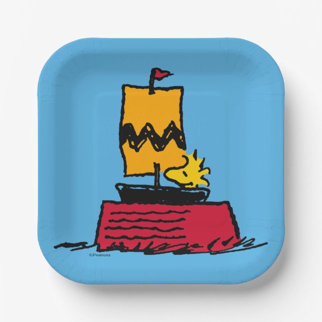 Assiettes En Carton cacahuètes | Woodstock Snoopy Plat Bateau à voile (Recto)