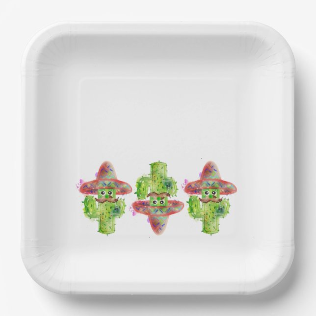 Assiettes En Carton Cactus Art Mustache Casquette Fiesta espagnol Amus (Recto)