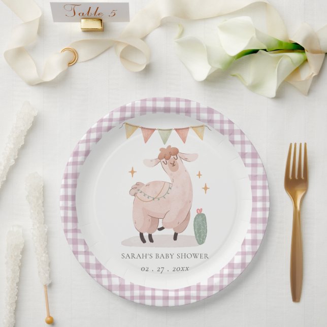 Assiettes En Carton Cactus Boho Llama mignonne violet plaid Baby showe (Mariage)