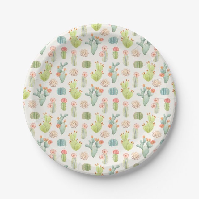 Assiettes En Carton Cactus en pastel mou et motif succulent (Devant)