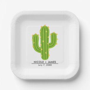 Assiettes En Carton Cactus Fête du Cœur Jaune Amour Mariage