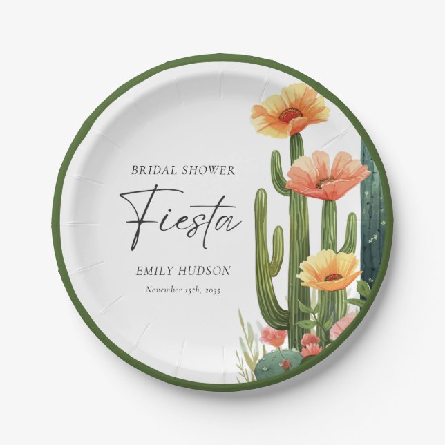 Assiettes En Carton Cactus Fiesta Floral Fête de Mariage (Devant)