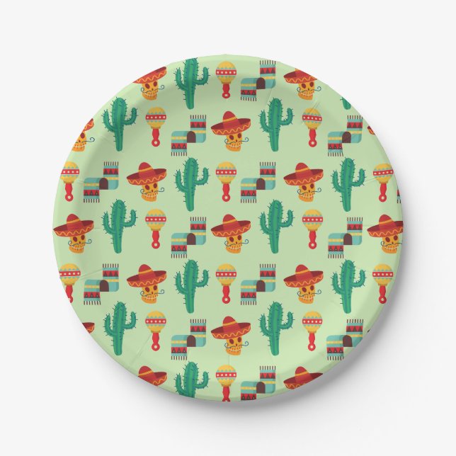 Assiettes En Carton Cactus mexicain et Sombrero Motif (Devant)
