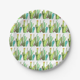 Assiettes En Carton Cactus vert succulent motif aquarelle Cactus