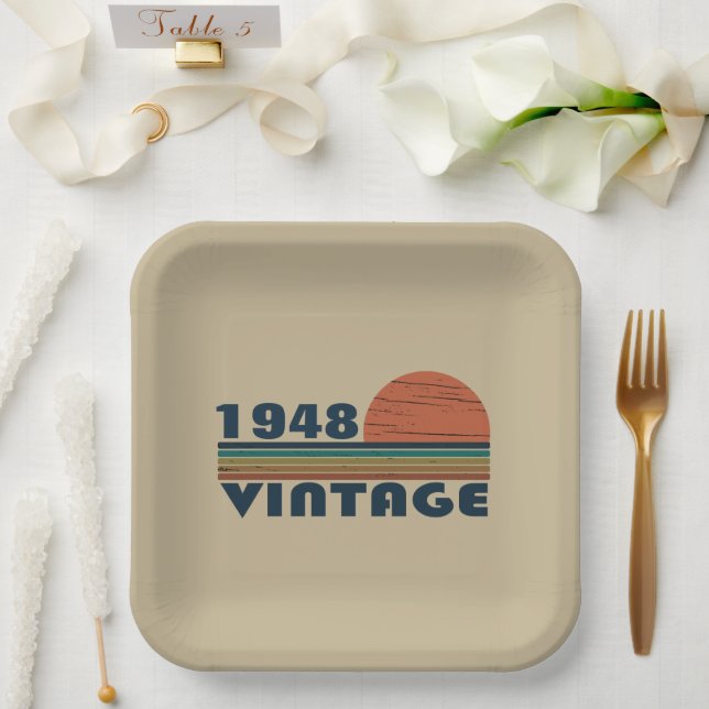 Assiettes En Carton Cadeau d'anniversaire vintage personnalisé (Mariage)