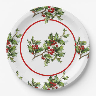 Assiettes En Carton Cadeau de Noël Holly rétro