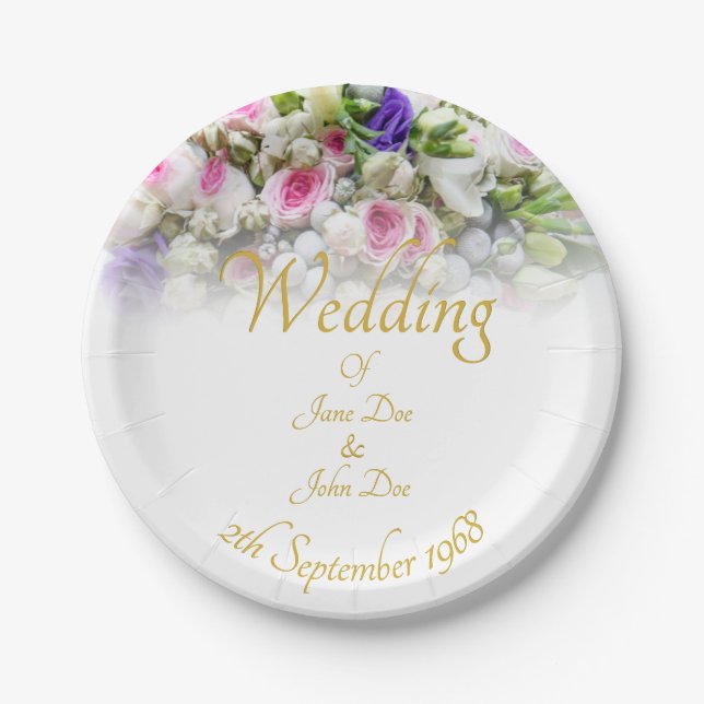 Assiettes En Carton Cadeau mariage - Mariée avec bouquet mariage color (Devant)