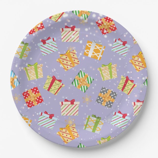 Assiettes En Carton Cadeaux de Noël motif (Devant)