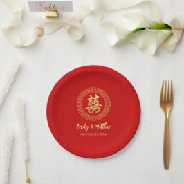 Assiettes En Carton Cadre circulaire double bonheur mariage chinois