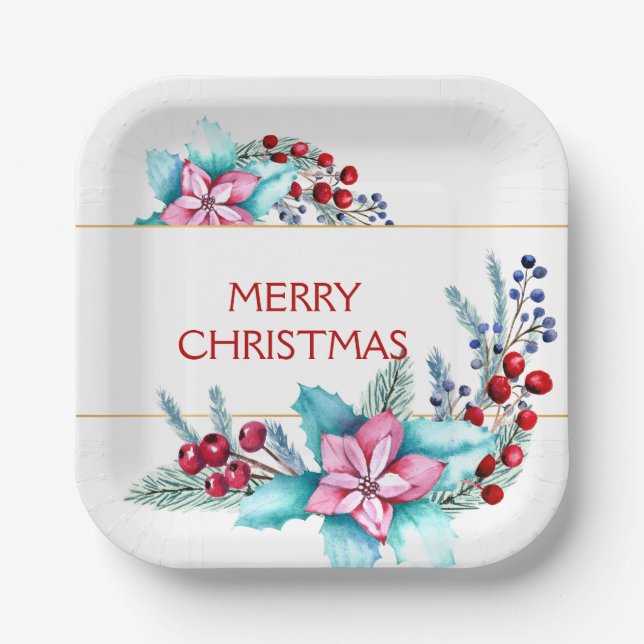 Assiettes En Carton Cadre de Noël aquarelle (Recto)