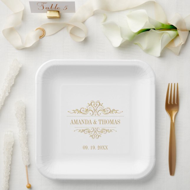 Assiettes En Carton Cadre élégant blanc Mariage personnalisé (Mariage)