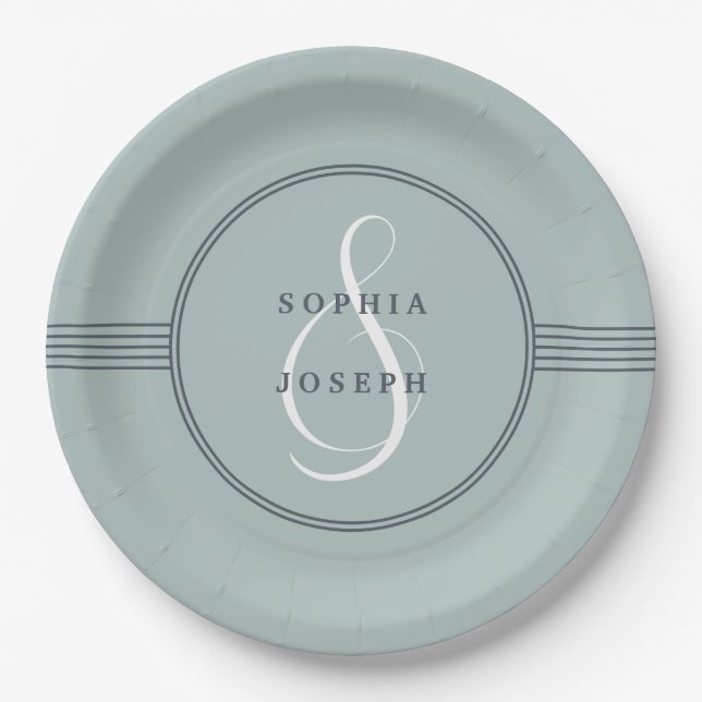 Assiettes En Carton Cadre élégant | Mariage en verre marin (Devant)