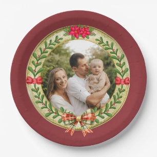Assiettes En Carton Cadre photo personnalisé et couronne de Noël