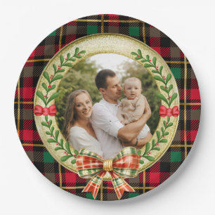 Assiettes En Carton Cadre photo personnalisé et couronne de Noël