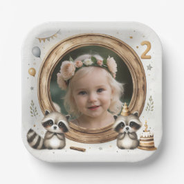 Assiettes En Carton Cadre photo Raccoon pour les fêtes du 2ème anniver