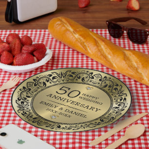 Assiettes En Carton Cadre tourbillonnant noir 50e anniversaire mariage