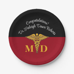 Assiettes En Carton Caduceus Red & Black Médicale School Graduation