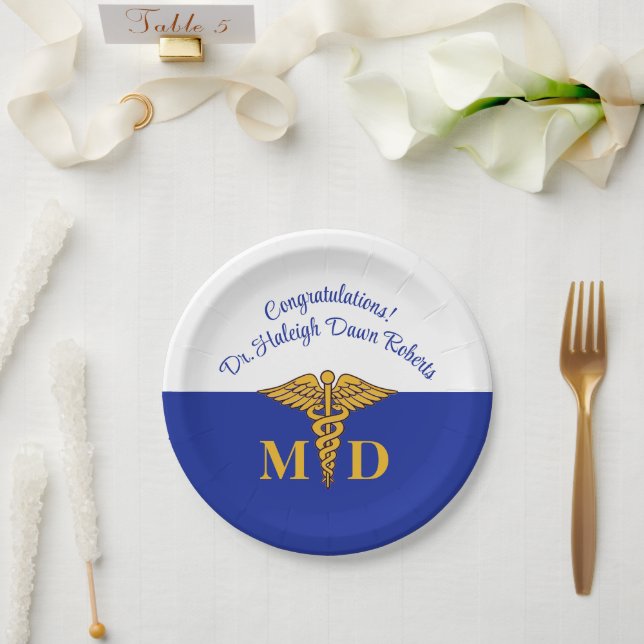 Assiettes En Carton Caduceus Royal Blue Médicale School Graduation (Mariage)
