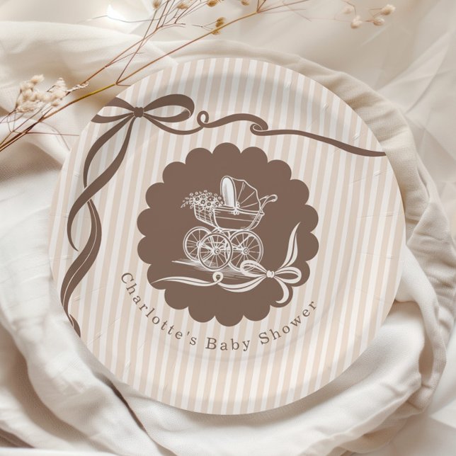 Assiettes En Carton Cafe Bebe Coffee Bow Baby Stroller Baby Shower (Créateur téléchargé)