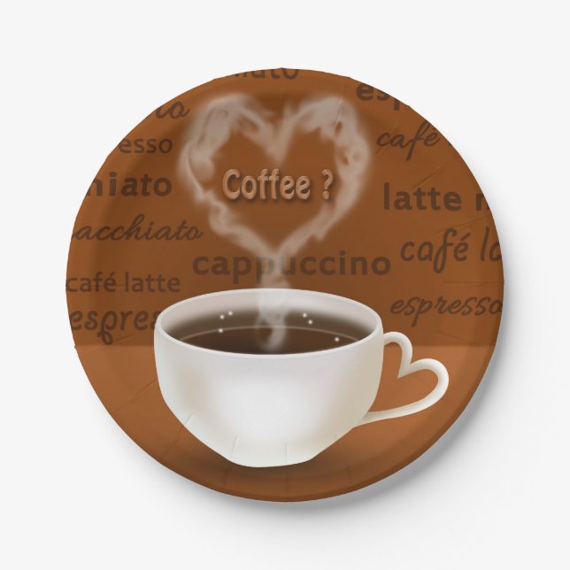 Assiettes En Carton Café ? Fumée en forme de coeur (Devant)