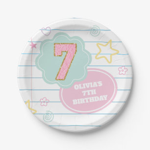 Assiettes En Carton Cahier Varsity preppy pastel patch anniversaire 7 