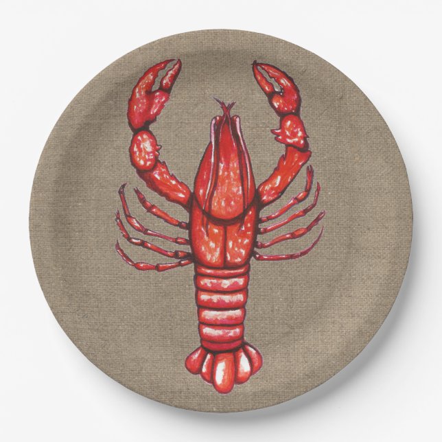 Assiettes En Carton Cajun Crawfish & Faux Burlap (Devant)