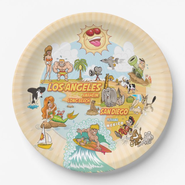 Assiettes En Carton California Beach Paradise (Devant)