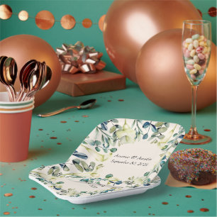 Assiettes En Carton Calla Lily et Eucalyptus blancs