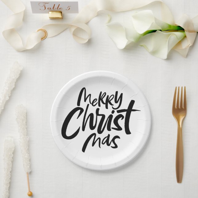 Assiettes En Carton Calligraphie chrétienne moderne Joyeux Noël (Mariage)