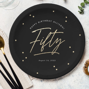 Assiettes En Carton Calligraphie d'or noir moderne 50e anniversaire