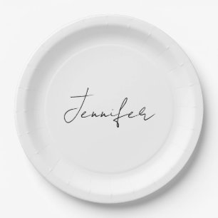 Assiettes En Carton Calligraphie Elégant Noir Blanc Plaine Nom simple