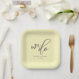 Assiettes En Carton Calligraphie élégante jaune pâle