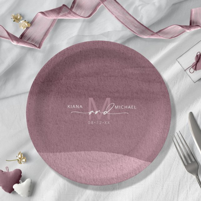 Assiettes En Carton Calligraphie Monogramme Mariage Mauve ID771 (Créateur téléchargé)