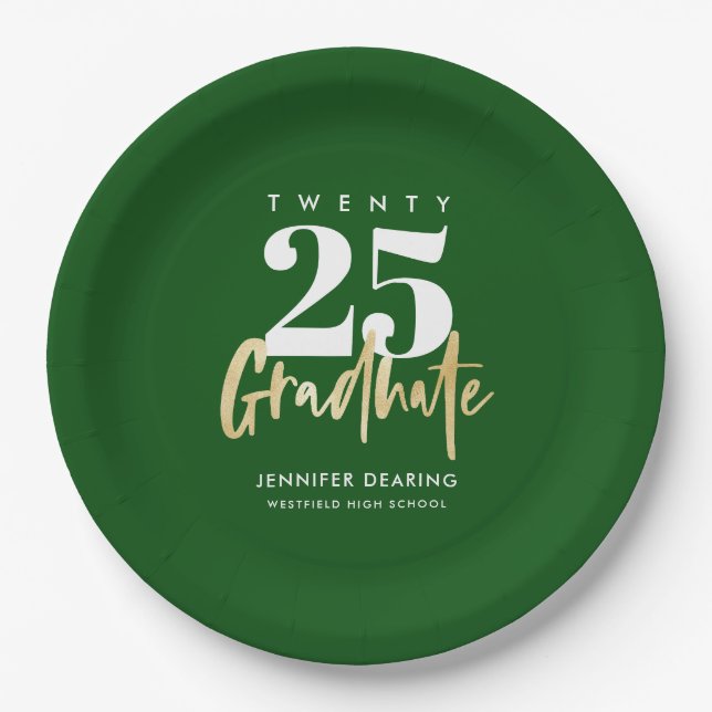 Assiettes En Carton Calligraphie Or moderne Graduation verte (Devant)