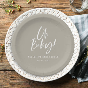 Assiettes En Carton Calligraphie simple Baby shower neutre entre les s