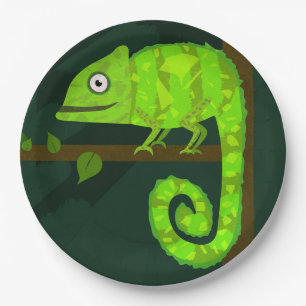 Assiettes En Carton Caméléon vert mignon