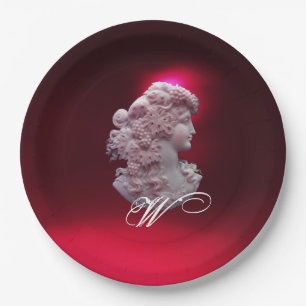 ASSIETTES EN CARTON CAMEO ANTIQUE, DAME AU MONOGRAMME DE RAISINS