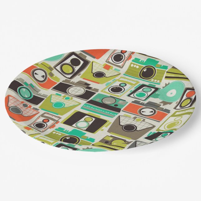 Assiettes En Carton Cameras Retro (Angle)