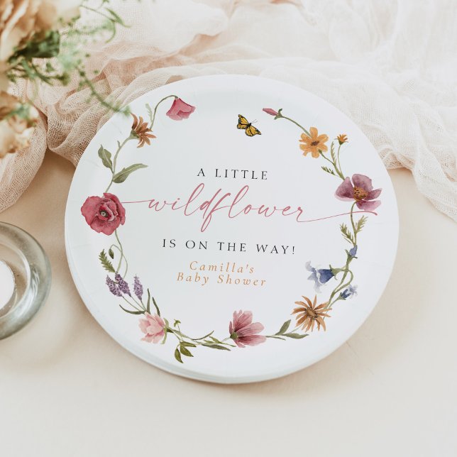 Assiettes En Carton CAMILLA Papillon Fleur sauvage Baby shower fille (Créateur téléchargé)