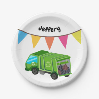 Assiettes En Carton Camion à ordures vertes - Anniversaire des enfants